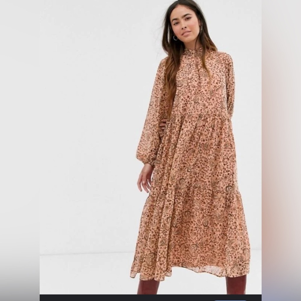 Boho Paisley Print Long Sleeve Dress
